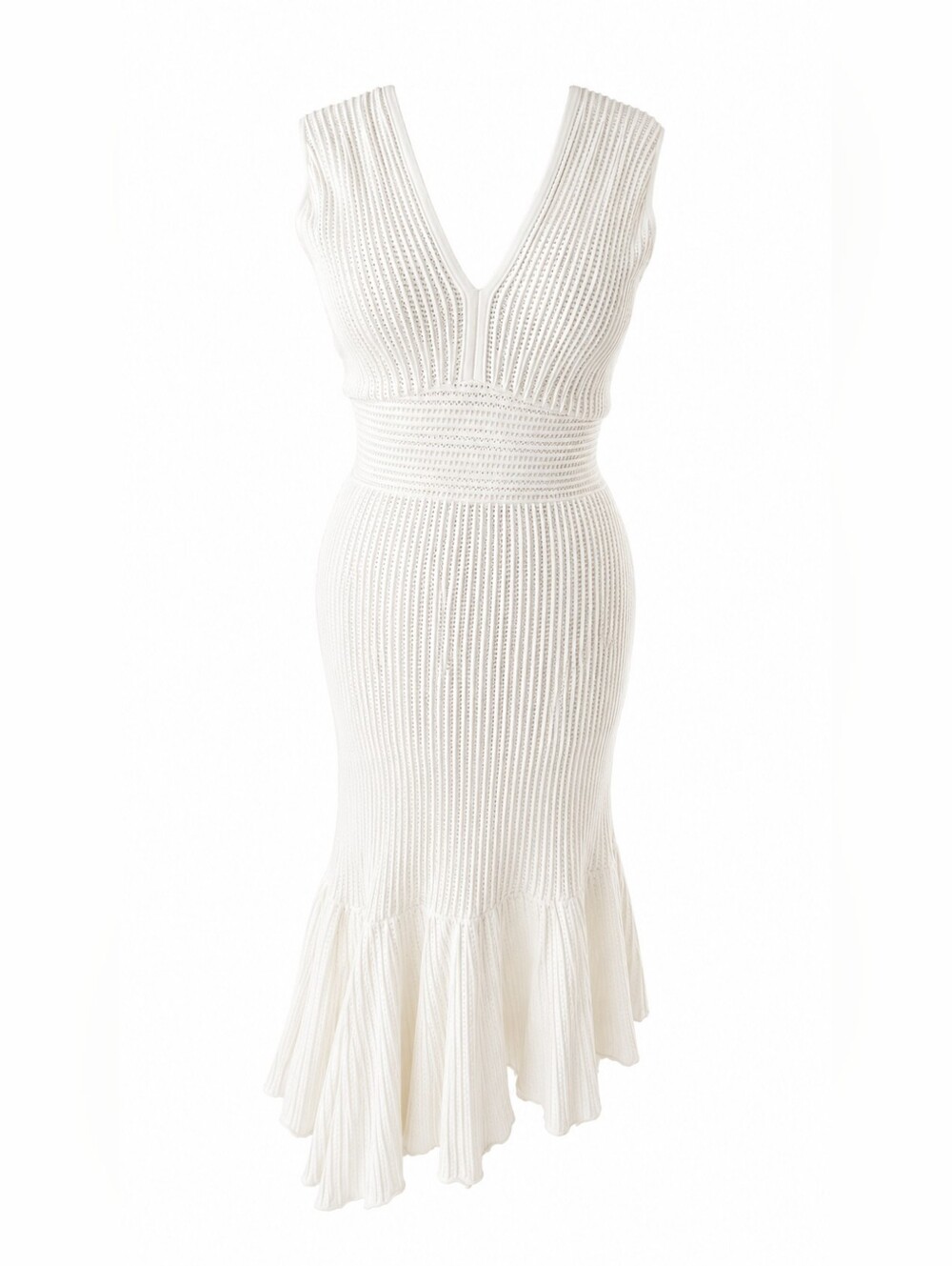 Milly Bodycon V-Neck Ribbed High-Low Ruffle Dress - Picture 2 of 8